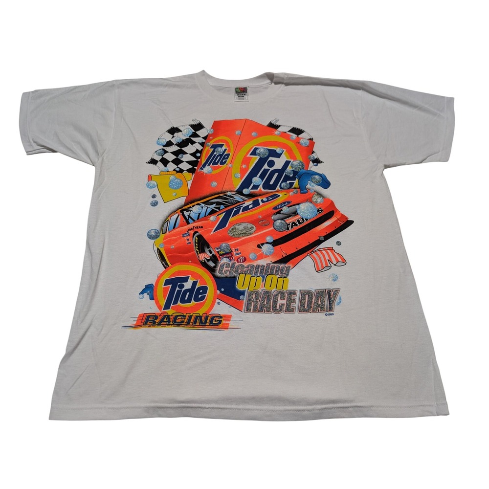 Vintage Fruit of the Loom T-Shirt Mens XL White Tide Racing 1999 Ford Taurus 90s